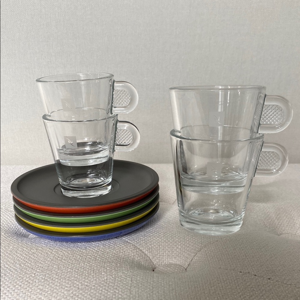 Nespresso Glass Cappuccino and Espresso Set with Multicolor Saucers